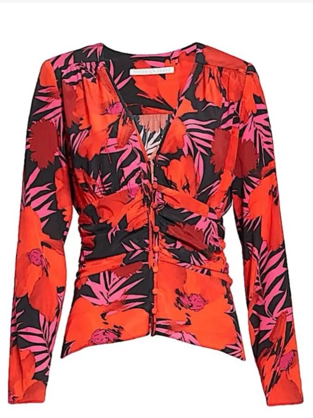 💕 Veronica Beard New  Floral Ruched Long-Sleeve Top - Red & Pink